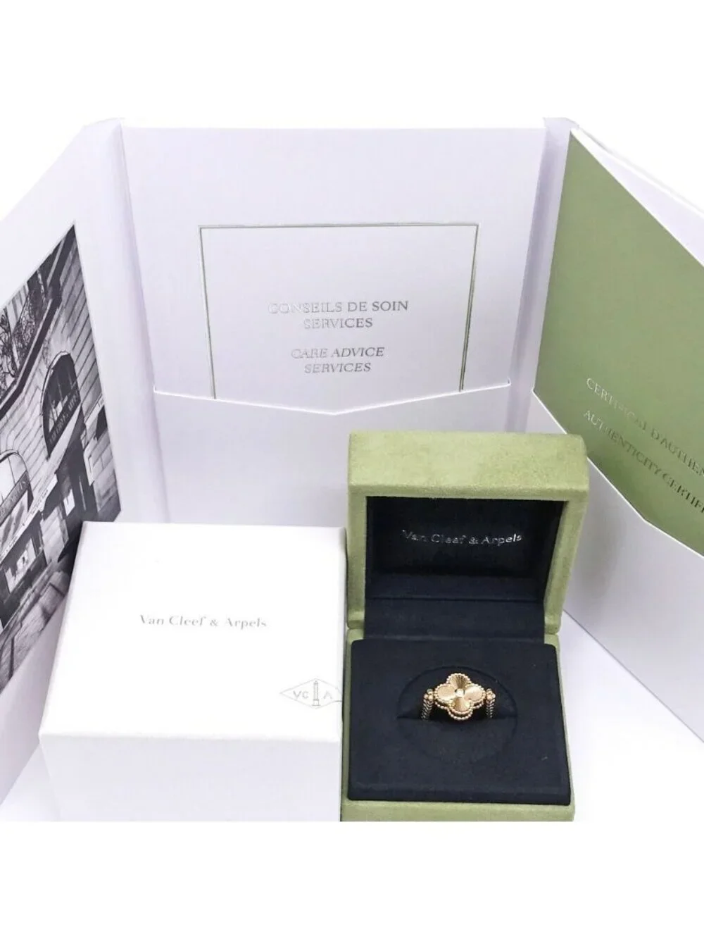 Van Cleef & Arpels 18K Pink Gold Vintage Alhambra Reversible Ring Guilloche